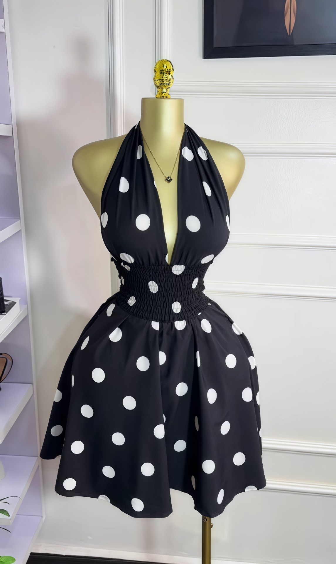 Women's Polka Dot Backless Wrap Dress – Sleeveless V-Neck Mini Dress With Adjustable Waist Tie (Summer Trend)_ecoleips.com