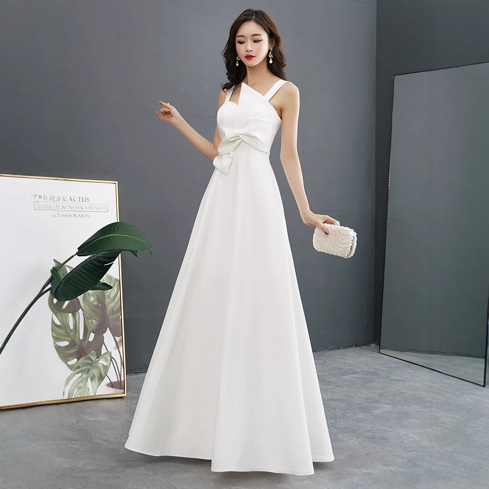 Banquete de hadas vestido de noche blanco para las mujeres 2024 nuevo digno elegante anfitrión Reunión Anual sexy vestido largo