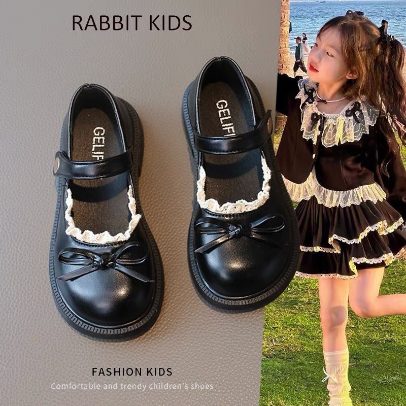 2025春秋新款女童皮鞋公主鞋儿童鞋子洋气软底英伦风黑色单鞋真皮