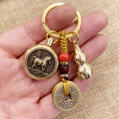 黄铜十二生肖守护神转转手把件五帝钱钥匙扣招财进宝摆摊爆款