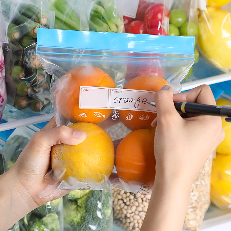 Comida de cocina bolsa de mantenimiento fresco bolsa sellada de doble costilla de grado alimenticio para el hogar bolsa de plástico transparente de almacenamiento de alimentos engrosada