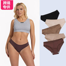 跨境直供纯棉女式内裤欧美透气双层档纯色简约大码女士三角裤外贸