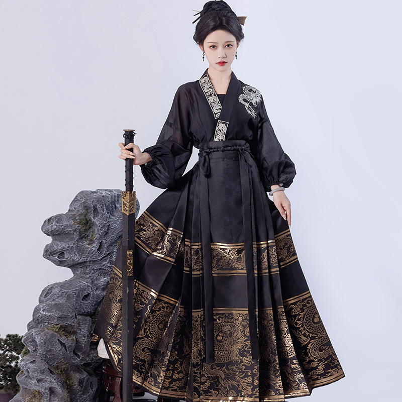 Diseño original Longyan estilo chino mejorado Han elemento chaqueta de mujer caballo caballo vestido conjunto 8779 image 2