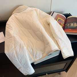 学院风撞色翻领菱格棉服外套女秋冬新款韩版休闲宽松保暖棉衣