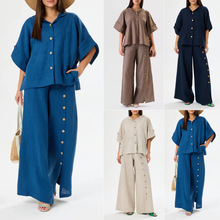 亚马逊爆款2025春秋季跨境新款外贸女装中袖连帽宽松裤子两件套装