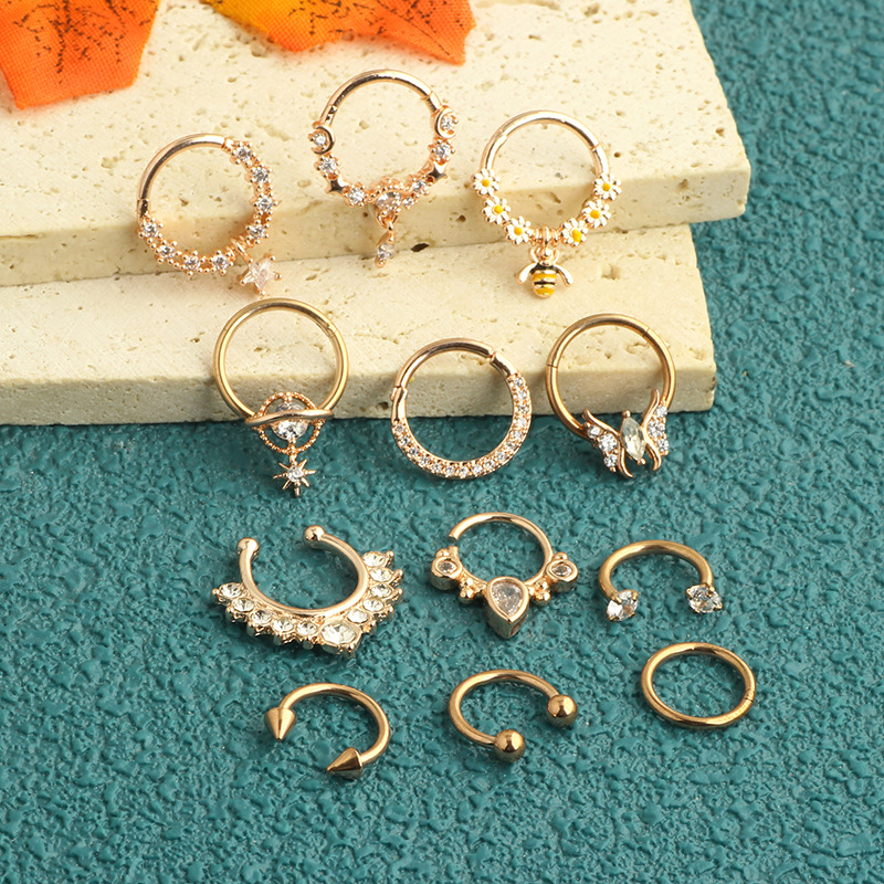 12-Piece Seamless Stainless Steel Zircon Nose Ring Earrings Half Open Nose Ring Multifunctional Earrings detail image 11