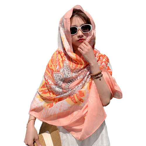 Versatile sun protection cloak for spring and summer travel, check-in and photo taking, breathable outer cloak, cotton and linen printed personalized travel shawl