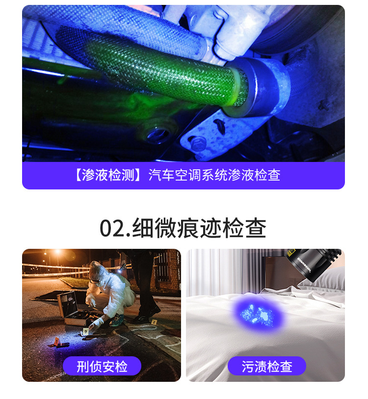 UV Black Mirror purple light identification tobacco and alcohol 365nm according to Jade Jade fluorescence detection strong light ultraviolet flashlight