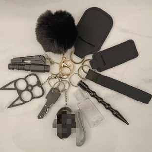 Cross-border Women's and Children's keychain self-defense suit 10-piece aluminum anti-wolf stick alarm personal anti-wolf device