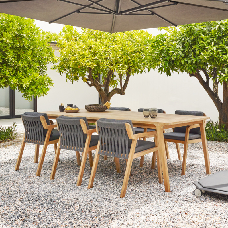 Mesas y sillas al aire libre, villas de patio, sillas de ratán de madera maciza, balcones combinados, teca, ratán, muebles de jardín de ocio al aire libre al aire libre