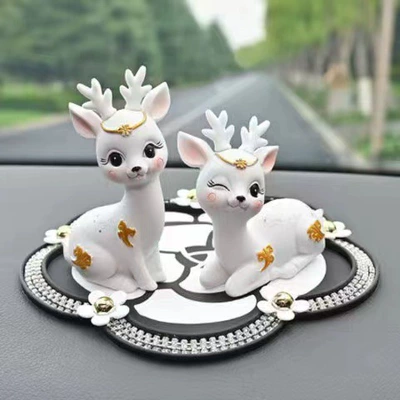 Car ornaments center console decoration high-end - white-little-fairy-deer-camellia-daisy-pad-send-no-trace-glue-10