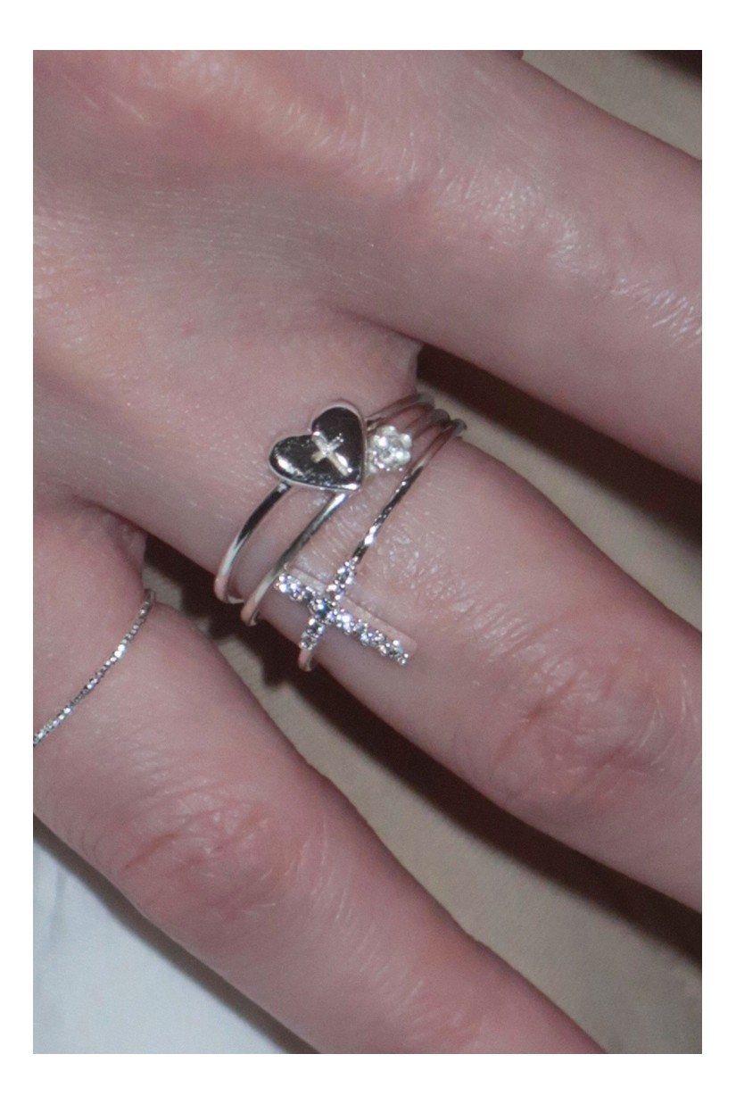 Zirkon Blumen Herz Kreuz Stapelring Set Vielseitiger Schmuck_voghion.com