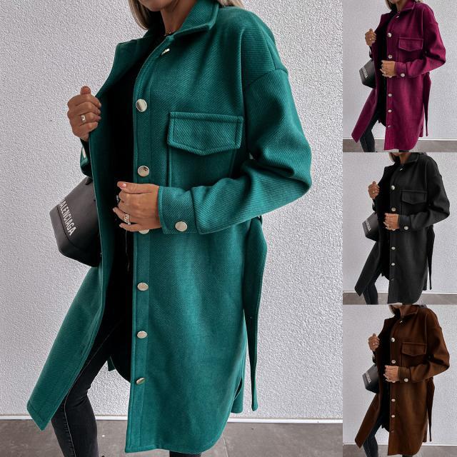 Solid Color Single-Breasted Long Coat NSYF81856