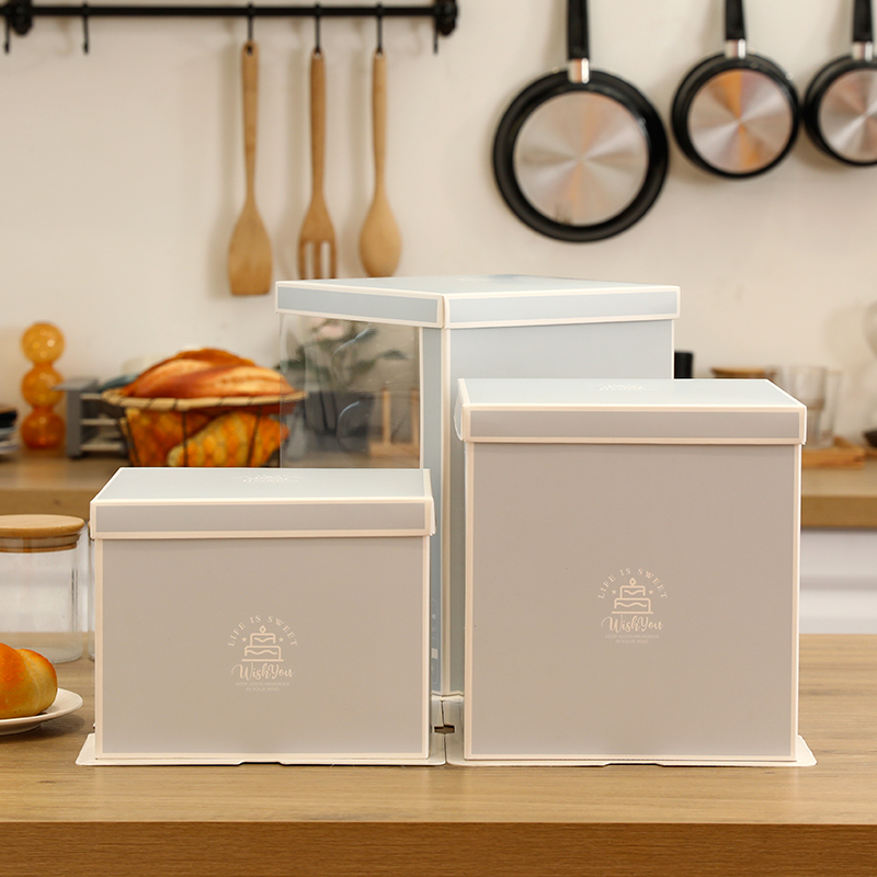 Caja de embalaje de nuevo pastel de cumpleaños translúcido 6 / 8 / 10 / 12 pulgadas caja de pastel de doble capa