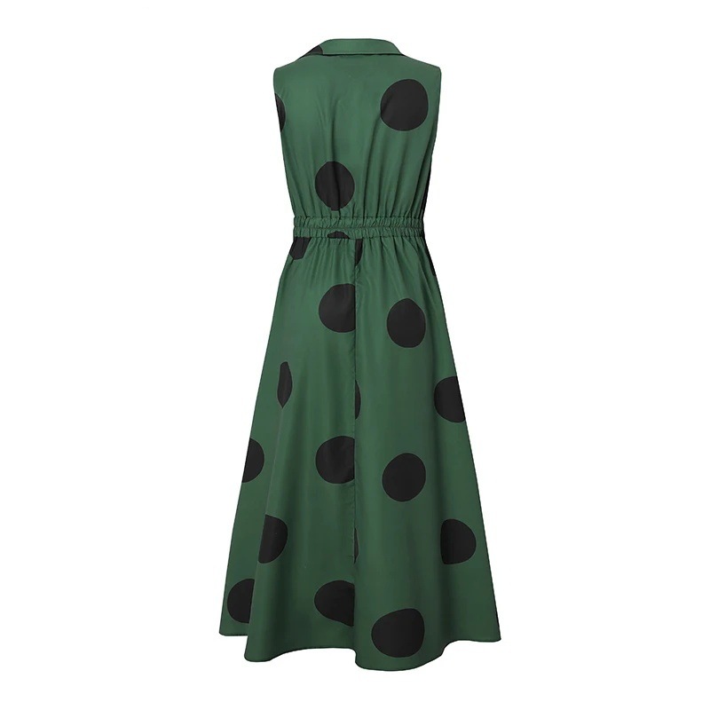 Summer Office Women's Sundress Elegant Polka Dot Maxi Dress Sleeveless Party Fashion Dress_ecoleips.com