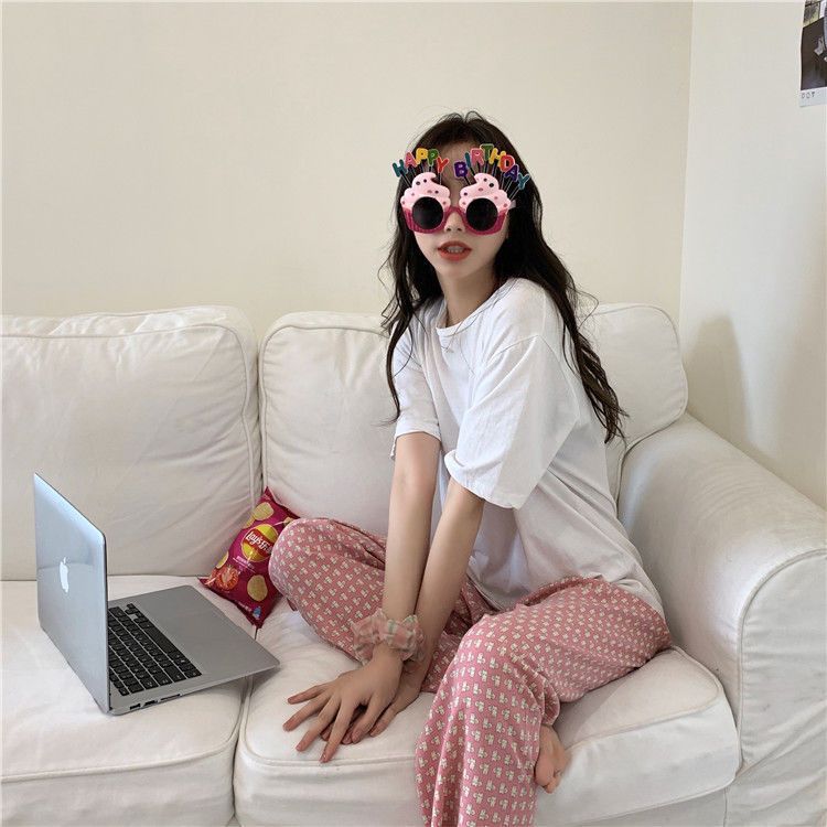Pajama Pants Women's Spring Korean Style Lazy Household Pants Thin Loose Large Size Long Pants Wide Leg Air Conditioning Pants Summer Wearable