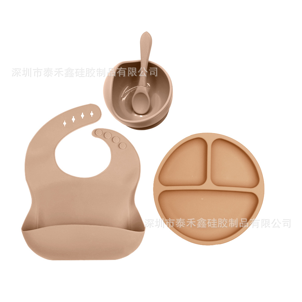  Set de vajilla infantil de silicona, 10 piezas, incluye plato, tazón, cubiertos y babero, ideal para bebés