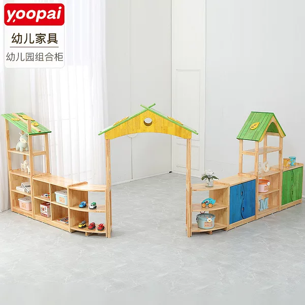 Kindergarten solid wood toy corner cabinet, children's storage cabinet, Montessori teaching aids shelf, backpack cabinet, oak