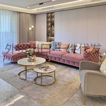 美式现代简约轻奢转角组合拉扣大户型设计师客厅别墅创意弧形沙发
