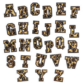 玖邵豹纹绒布英文字母刺绣布贴黑色亮片绣补丁贴服装辅料绣花贴布