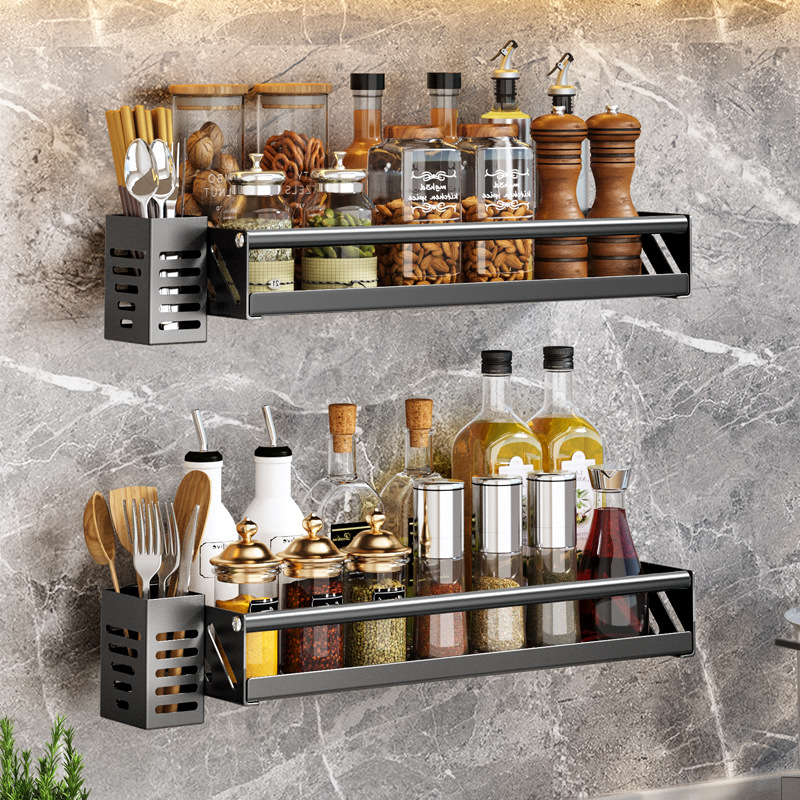 Kitchen Rack Without Punching Wall-Mounted Multi-Functional Seasoning Chopstick Barrel Rack Widened Multi-Layer Corner Storage Rack