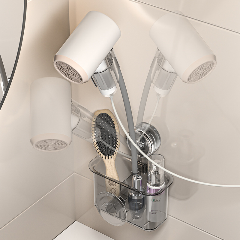 Estante de secador de pelo perezoso, sin perforación, soporte de secador de pelo montado en la pared del baño, estante de almacenamiento del conducto de aire del baño