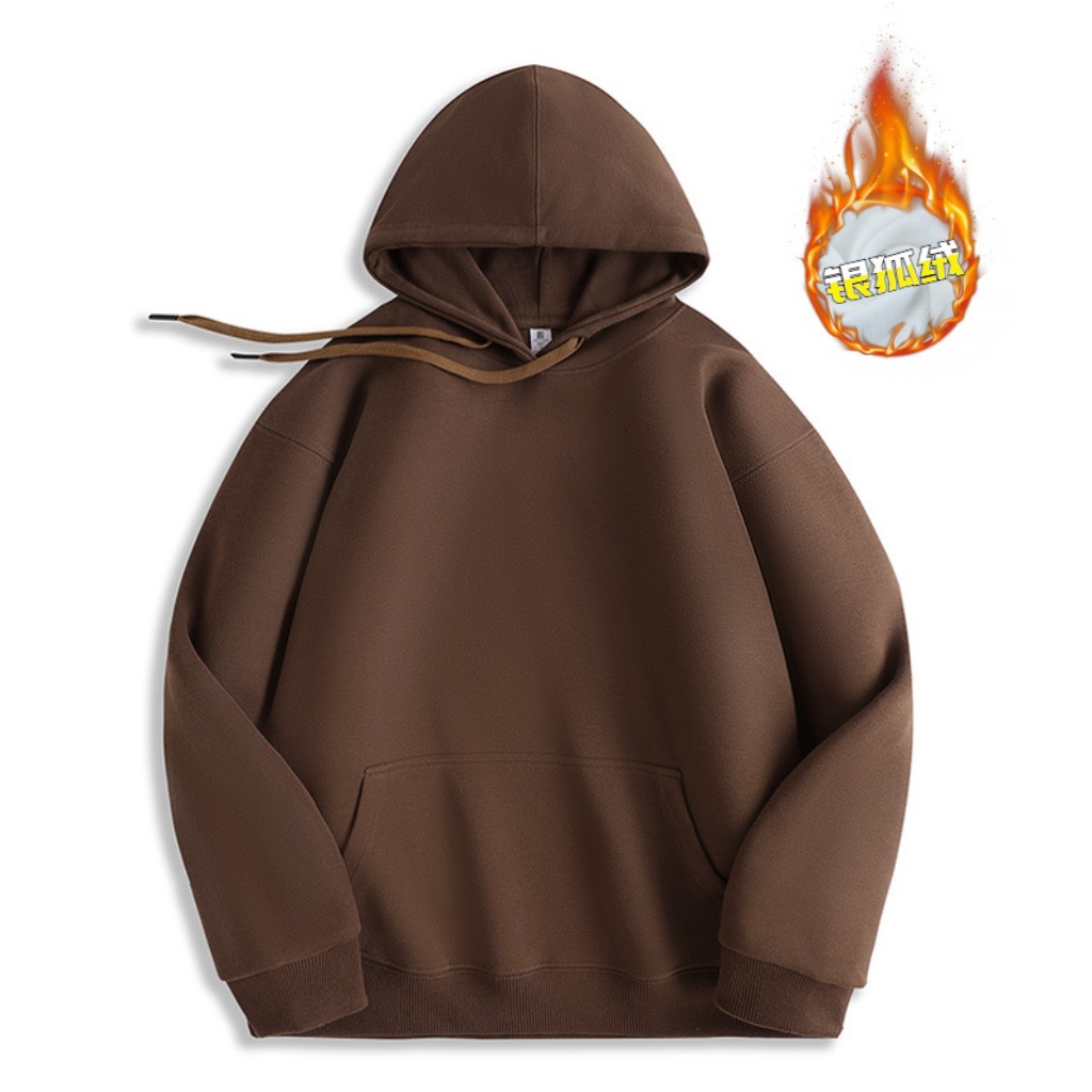 브라운 코튼 후드 플리스 스웨트셔츠