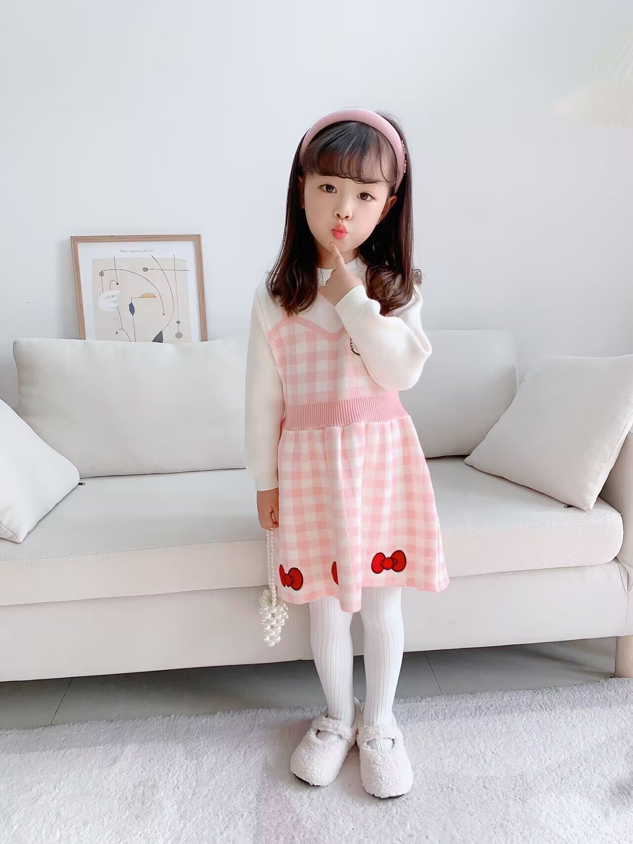 Ragazze Di Lana D 2023 Inverno Nuova Bambina Alla Moda Falso in Due Pezzi Del Fumetto Ricamato a Maniche Lunghe per Bambini_voghion.com