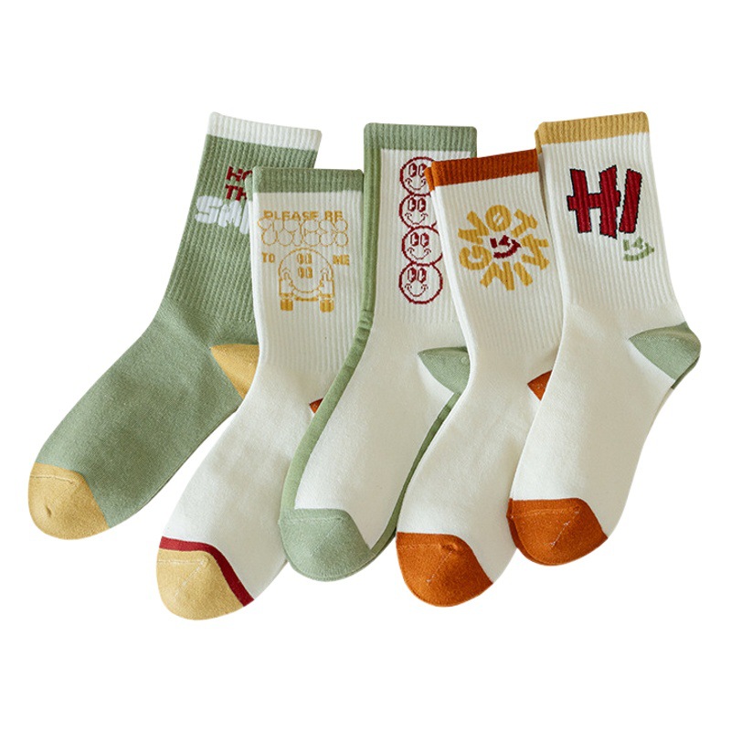 Algodón peinado Smiley calcetines deportivos calcetines a juego de colores calcetines de hombre Otoño e Invierno calcetines de marea blanca de algodón de color sólido mediados de la pantorrilla