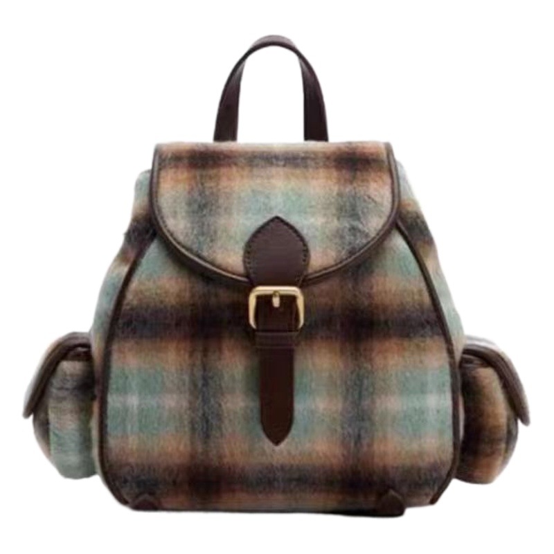 Mochila para las mujeres 2023 Otoño e Invierno nueva moda gradiente contraste color Plaid estudiante universitario mochila Suede Retro