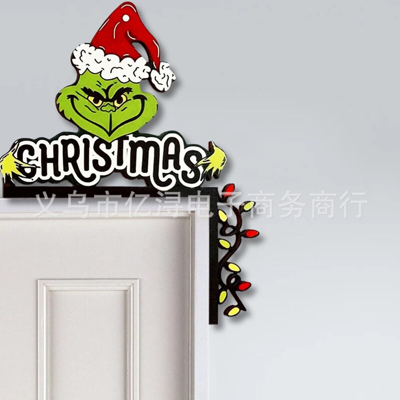 クリスマスのグリンチドアの装飾のペンダントクリスマスのグリンチの木製のドアのフレーム|undefined