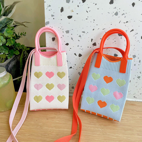 Girly pink love mini mobile phone bag niche design Korean version versatile compact one-shoulder crossbody bag student coin purse