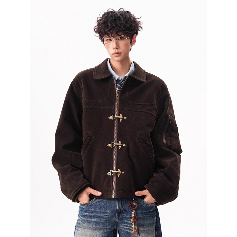 Vintage Melard Aircraft Buckle Suede Jacket for Men and Women, Autumn Loose Design, Old Money Style Short Top Trendy