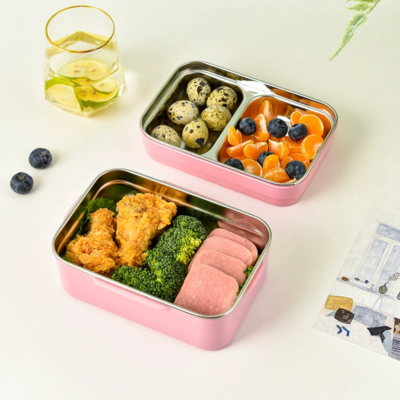 Double-layer thermos stainless steel, capacious rectangular lunch box for students