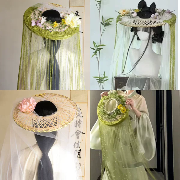 Antique Hanfu Accessories National Style Hat Hat Face Covering Veil Hat Performance Photo Fairy Chivalrous Woman Atmosphere Props