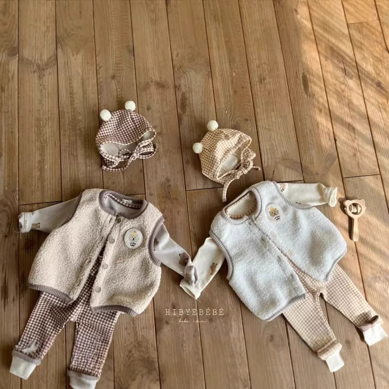 Chaleco de felpa de invierno para niños Ropa para niños de estilo coreano Bebé Oso de felpa Chaleco engrosado de doble capa Chaleco de bebé para niños