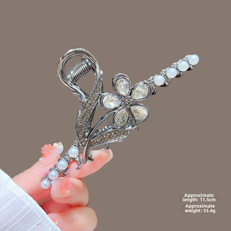 Temperamento Full Diamond Metal Shark Clip Hairpin Back Head Coil Hair Grab Clip Donna Primavera Estate Super Large Clip Copricapo Hair Grab_voghion.com
