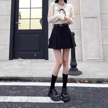 2024秋冬新款纯色毛呢加厚A字小众百褶裙高腰显瘦百搭半身裙短裙