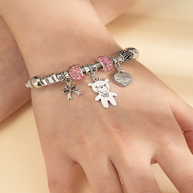 Panjia pulsera Dora DIY cuentas explosivas transfronterizas arco de oso colgante de letra en forma de corazón pulsera de acero inoxidable image 5