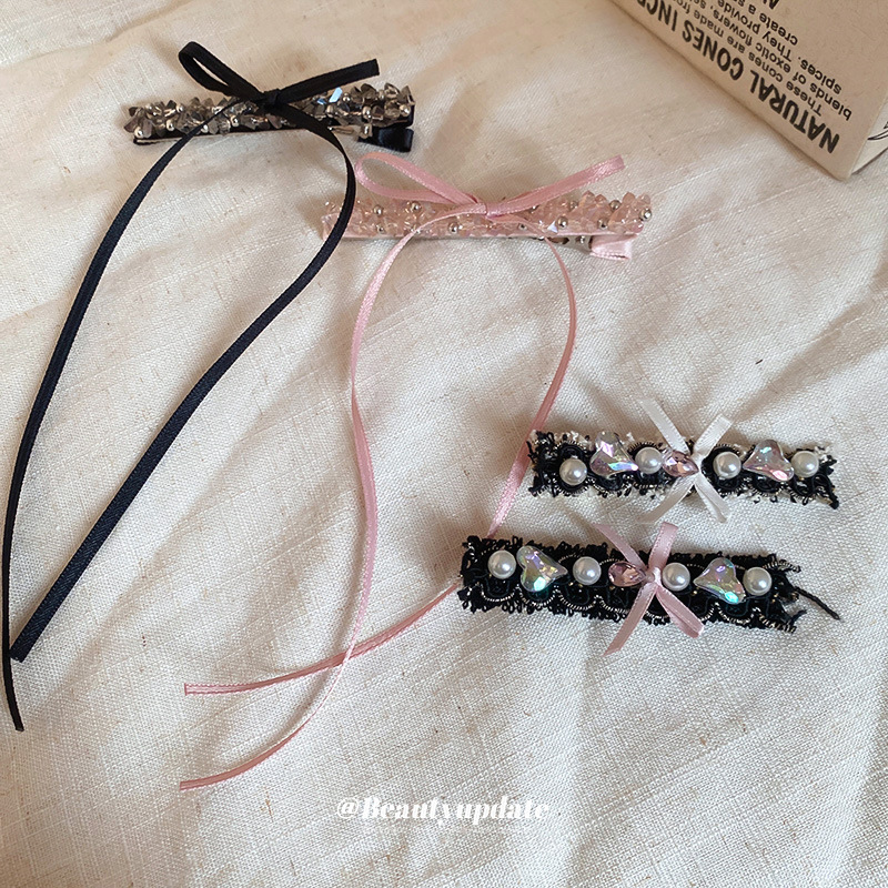 Pinza para el cabello con lazo de perlas de amor con diamantes, clip para flequillo de temperamento de nicho, clip para la boca de pato, lujo ligero, tocado de alta calidad