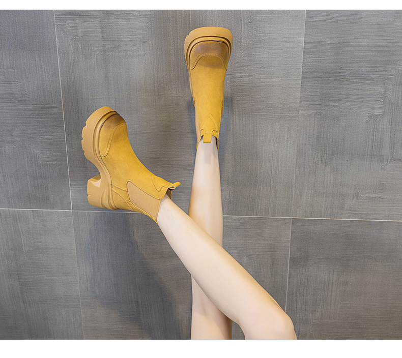 Giày boot Martin đế dày tăng chiều cao nữ phong cách Anh quốc — M2956-1 plus nhung vàng, M2956 lớp lót đơn màu nâu, M2956-1 plus nâu nhung, M2956 đơn màu vàng chi tiết 12