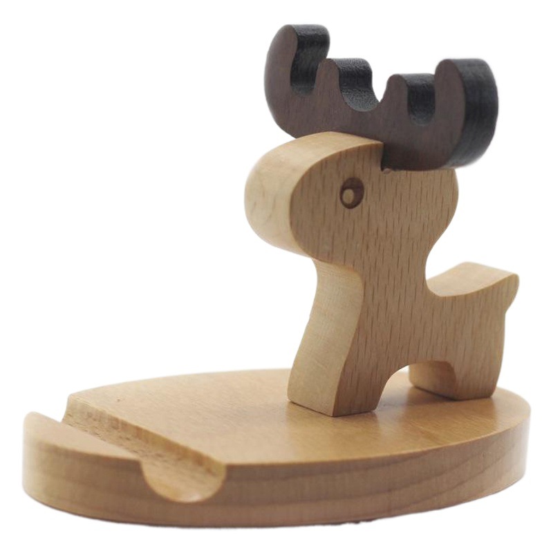 Soporte para teléfono móvil de madera Escritorio de cabecera Soporte para teléfono móvil de haya creativo ciervo de dibujos animados soporte de madera maciza Logotipo de letras