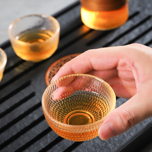 加厚玻璃小茶杯耐热日式锤纹品茗杯家用水晶透明茶杯功夫茶具个人