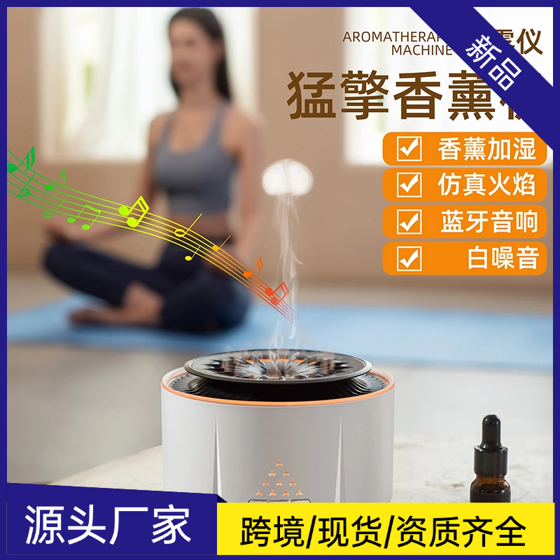 새로운 백색 소음 불꽃 아로마 디퓨저 가습기 블루투스 스피커 에센셜 오일 디퓨저 사무실 침실 가습기
