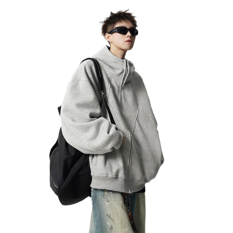 美式重磅解构连帽外套男春季潮牌设计感拼接卫衣高街痞帅情侣帽衫|undefined