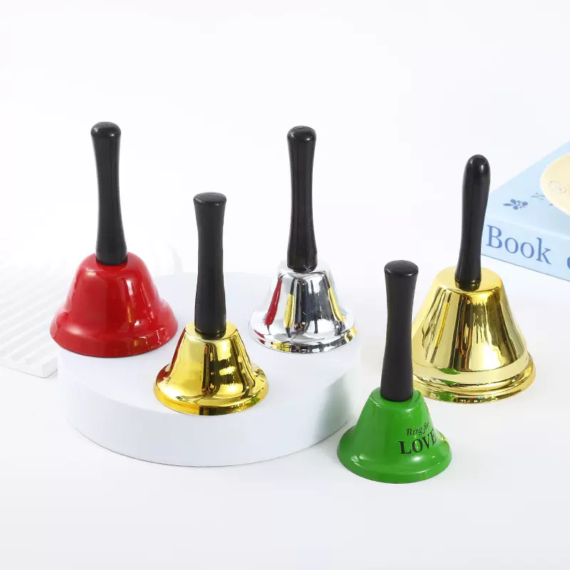 厂家批发宠物铃圣诞铃课铃75mm金属电镀手摇玲金色银色彩色响铃铛