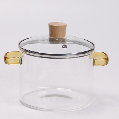 Glass pot high borosilicate wood handle double-ear pot soup stew pot household transparent heat-resistant soup pot
