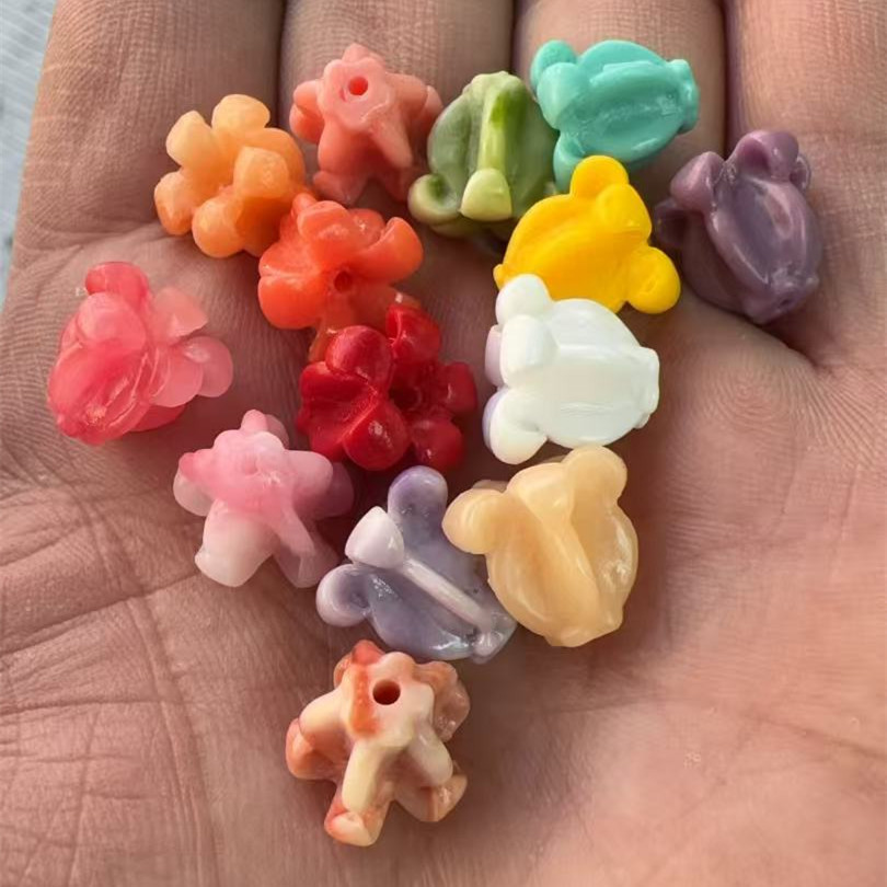 12mm贝壳粉压花  皇冠铃兰花 牛角瓜花度假风 树脂散珠子 diy饰品