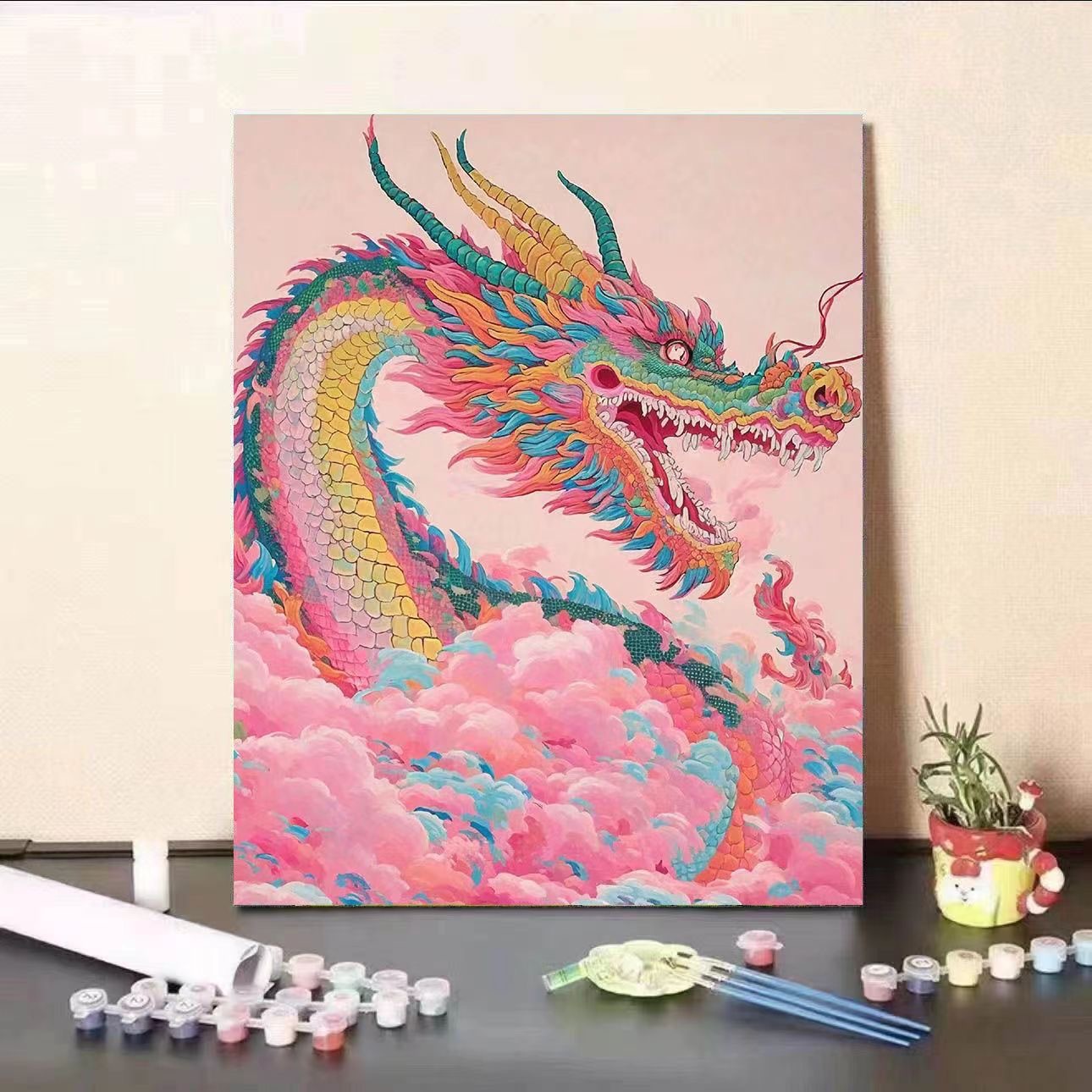 (Autorización genuina) Año del dragón auspicioso pintura al óleo digital bricolaje rellena a mano para curar y descomprimir regalos de alto valor