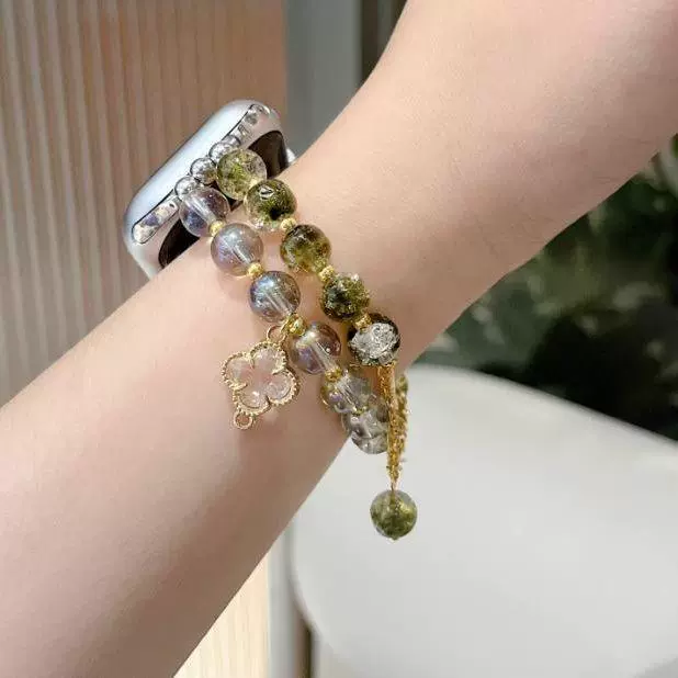 Подходит для AppleWatch8, роскошный нефритово-зеленый ремешок для Apple iWatch, браслет Four Leaf Grass Tide High-End S65